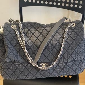 Chanel grey denimpression M/L flap bag